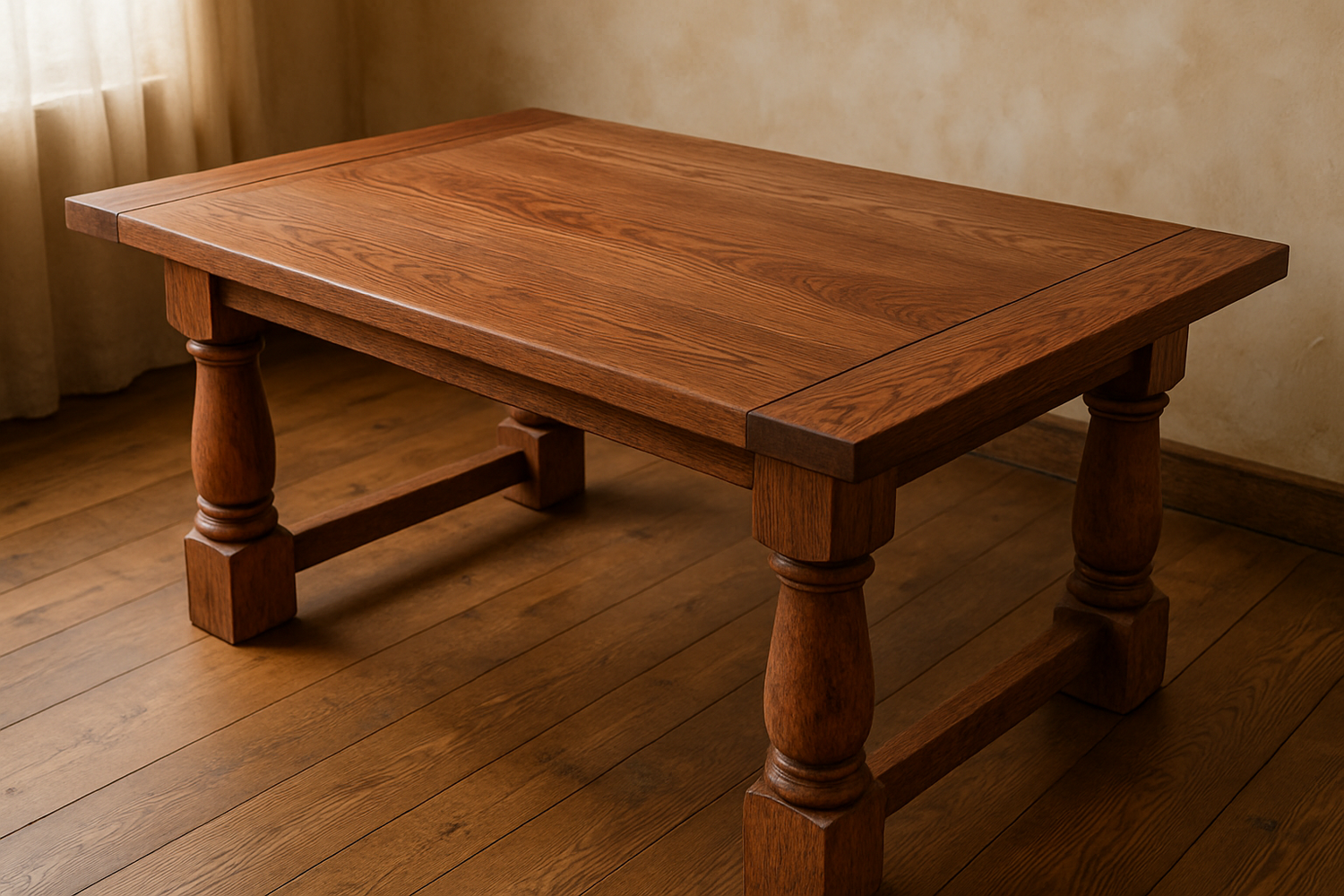 rustic farmhouse table with breadboard ends made from red oak